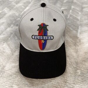 Vintage 90's Florida Surfing Blue Red Palm Tourist Snapback Hat Embroidered